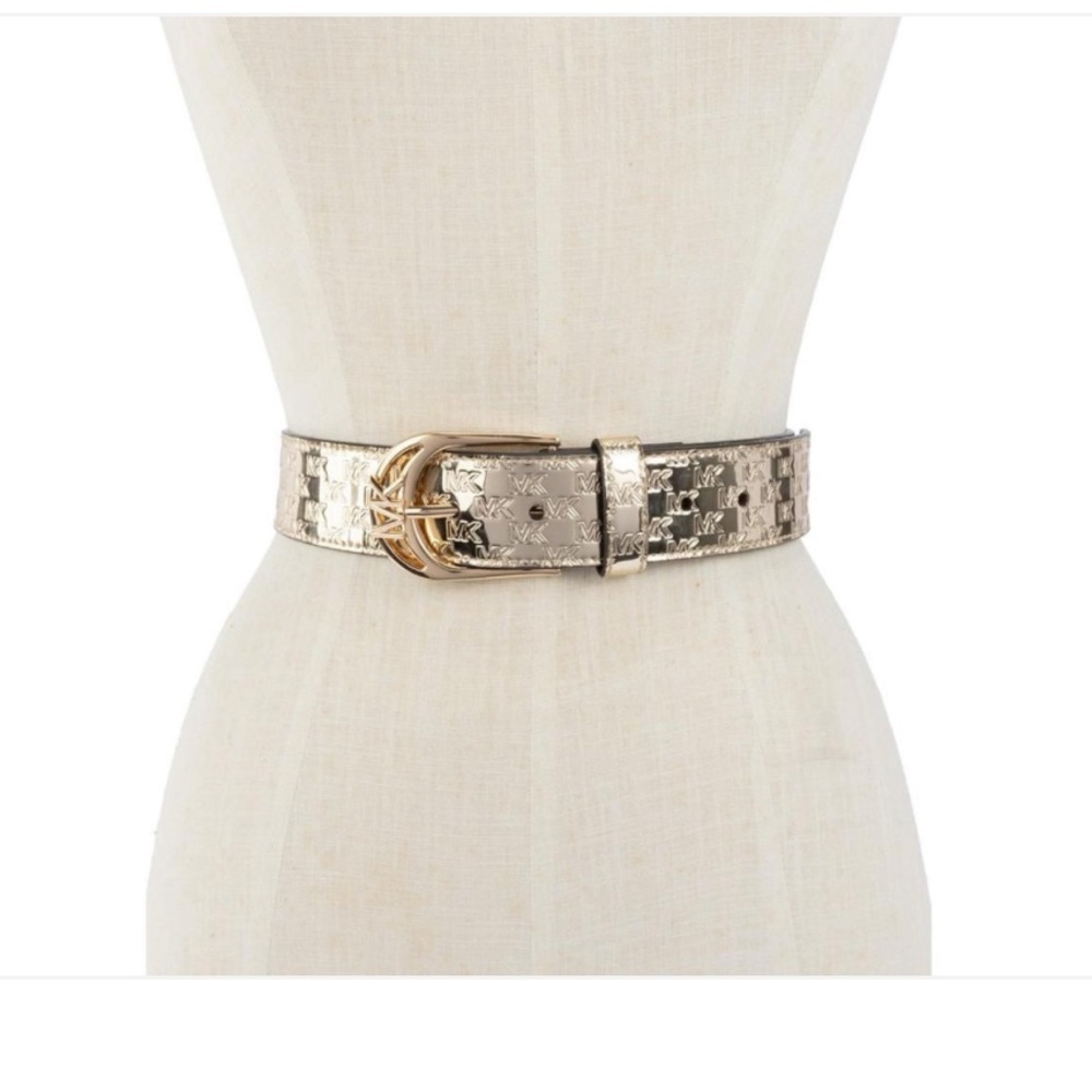 NWT-MICHAEL KORS Women's Metallic Logo Belt- Gold - Picture 2 of 6